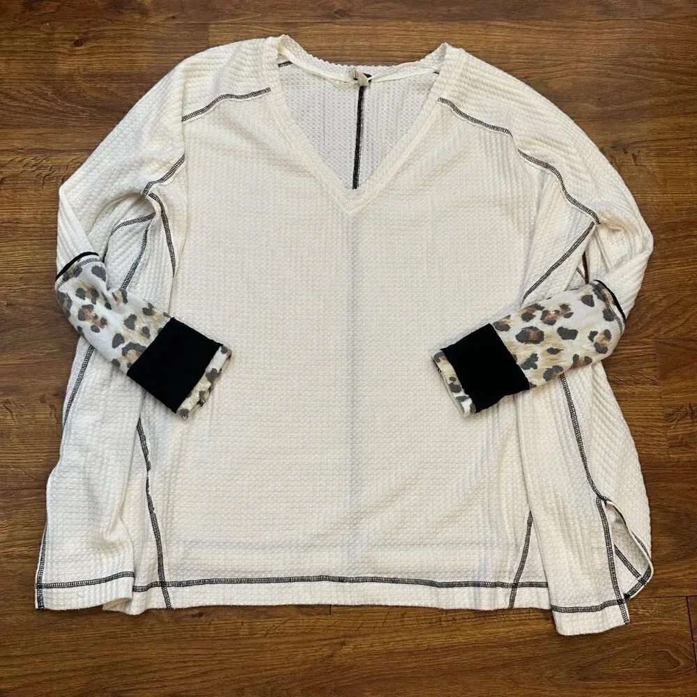 Free People Leopard Sleeves Thermal Top
